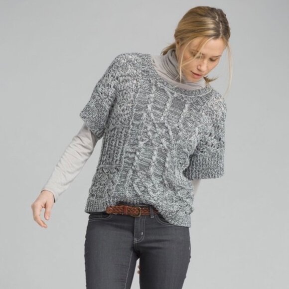 Prana Short Sleeve Open Knit Chunky Gray Sweater - Picture 1 of 8